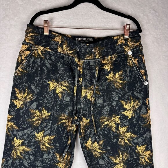 True Religion Men’s Joggers M Camo Leaf Print Drawstring Pants Streetwear Style - Picture 4 of 10